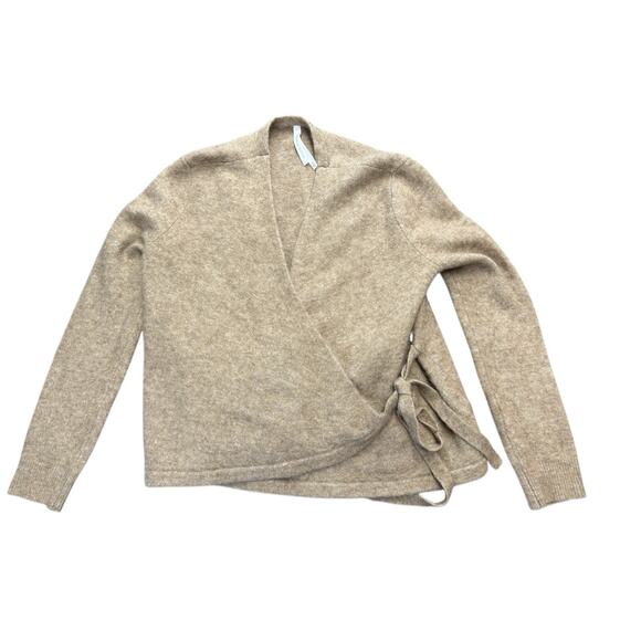 Aritzia Babaton The Group Alpaca Wool Blend Wrap Sweater Camel Side Tie Small - Picture 1 of 8